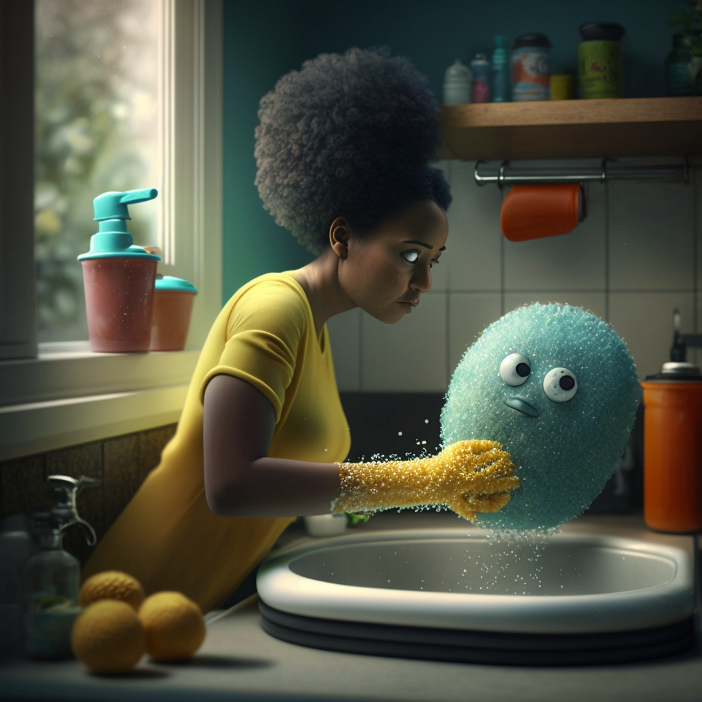 Nettoyage de la pierre à l'aide d'une éponge très mignonne